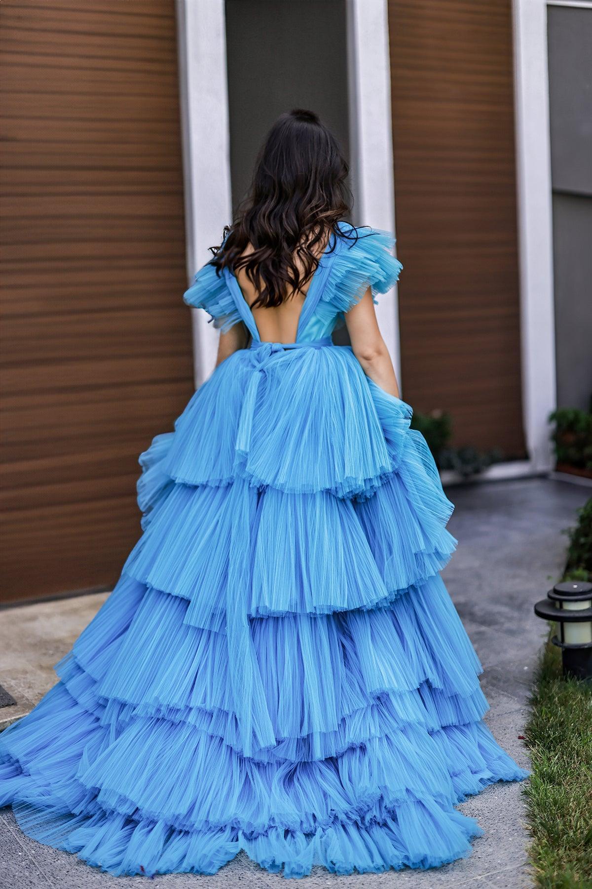 Berlin Önü Kısa Arkası Uzun Katlı Tül Elbise - The Bride's Bliss