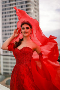 Cristina Straplez Yaka Entegre Kol Detaylı Prenses Abiye - The Bride's Bliss