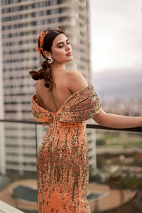 Daniela Düşük Kol Detaylı Kupon Dantel Kaplama Abiye Elbise - The Bride's Bliss