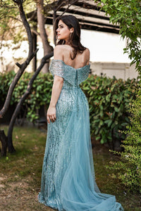 Elle Madonna Yaka Derin Yırtmaç Detaylı Abiye Elbise - The Bride's Bliss