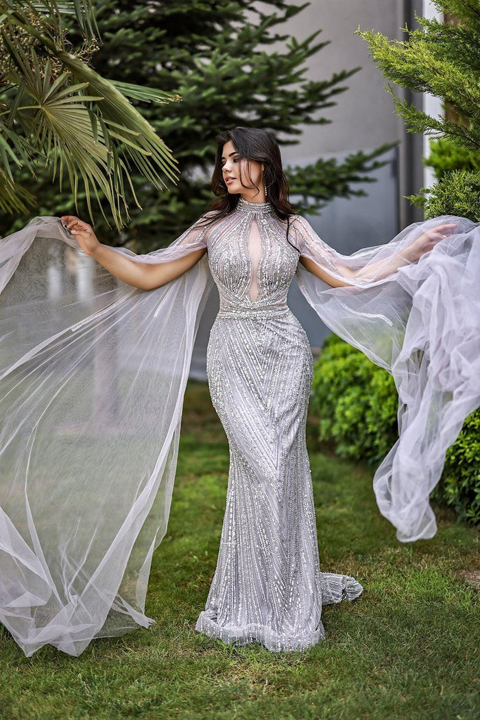 Emilee Taş İşlemeli Trompet Kollu Uzun Abiye Elbise - The Bride's Bliss