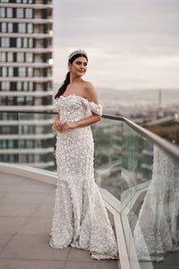 Emma Düşük Kol Üç Boyut Dantelli Balık Gelinlik - The Bride's Bliss