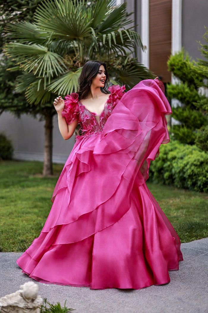 Felicity Boncuk İşlemeli Katlı Prenses Model Abiye Elbise - The Bride's Bliss