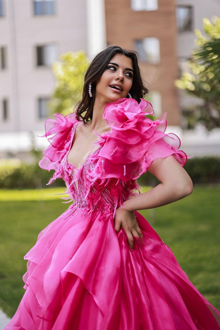 Felicity Boncuk İşlemeli Katlı Prenses Model Abiye Elbise - The Bride's Bliss