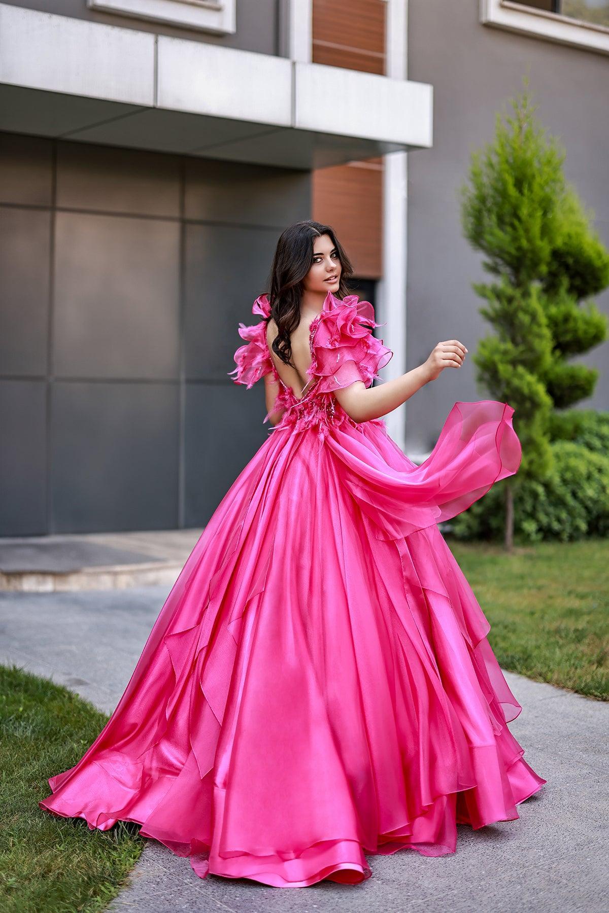 Felicity Boncuk İşlemeli Katlı Prenses Model Abiye Elbise - The Bride's Bliss