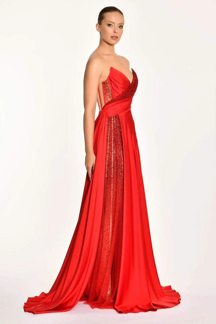 Jolie Straplez Saten A Kesim Abiye Elbise - The Bride's Bliss