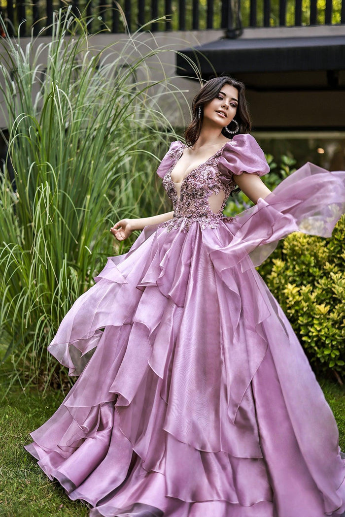 Layla Balon Kollu Prenses Model Abiye Elbise - The Bride's Bliss