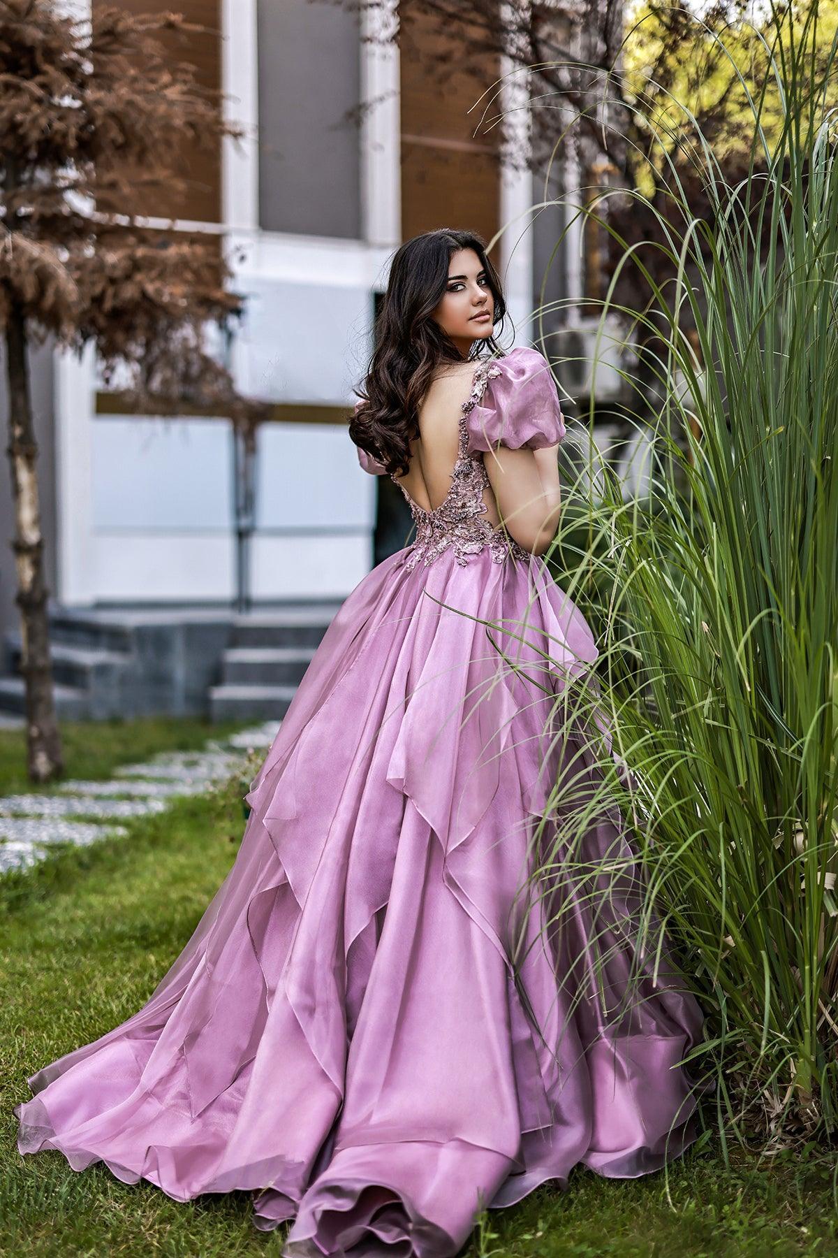 Layla Balon Kollu Prenses Model Abiye Elbise - The Bride's Bliss