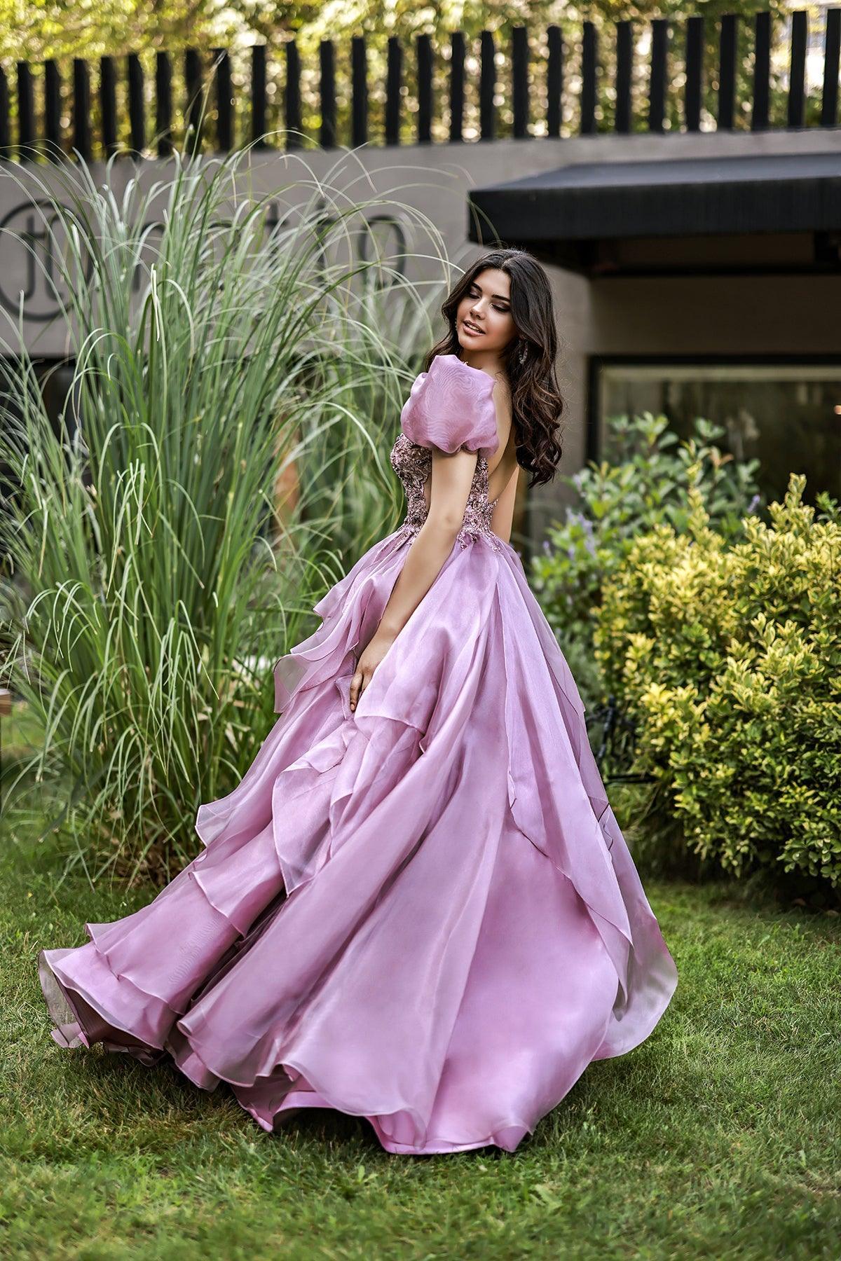 Layla Balon Kollu Prenses Model Abiye Elbise - The Bride's Bliss