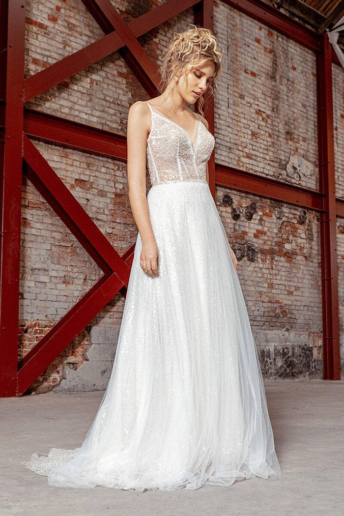 Lydia Işıltılı İpek Tül V Yaka A Kesim Gelinlik - The Bride's Bliss