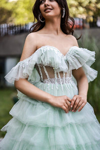 Minty Kat Kat Etek Detaylı Tül Abiye - The Bride's Bliss