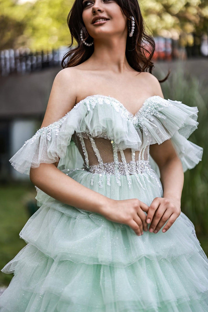 Minty Kat Kat Etek Detaylı Tül Abiye - The Bride's Bliss