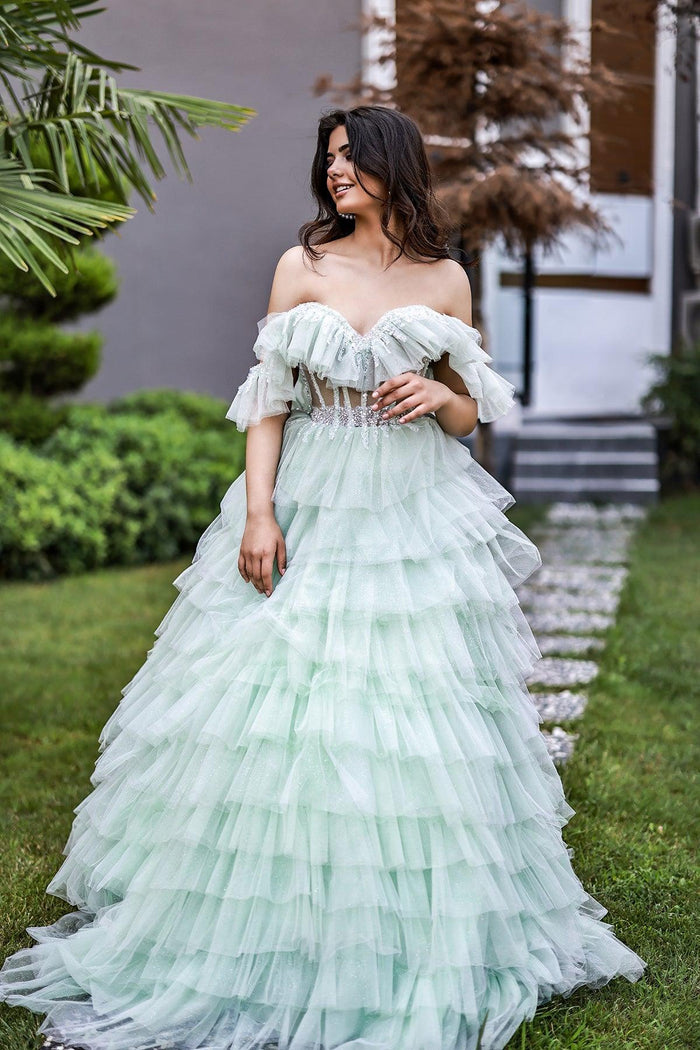 Minty Kat Kat Etek Detaylı Tül Abiye - The Bride's Bliss