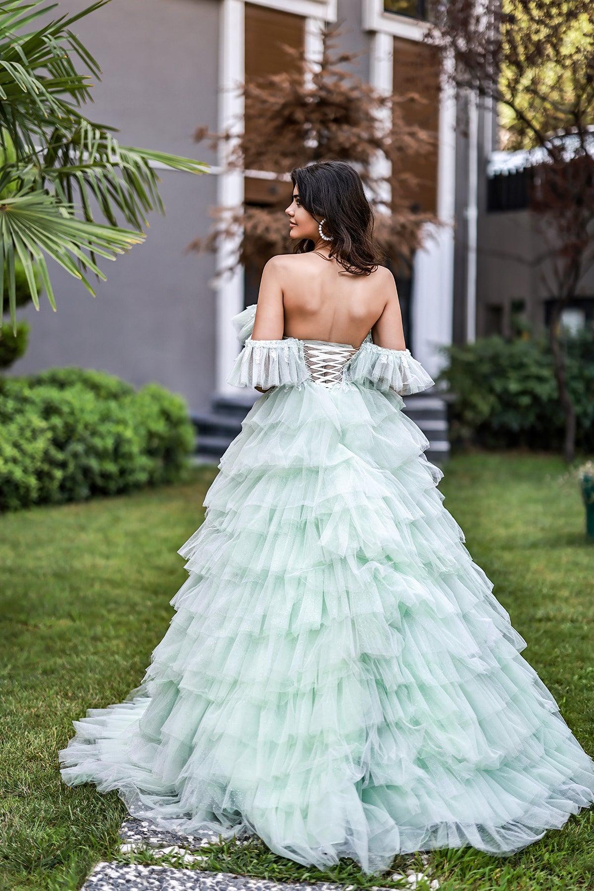 Minty Kat Kat Etek Detaylı Tül Abiye - The Bride's Bliss