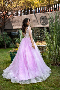 Pink Ian Tek Kollu 3 Boyut Çiçek İşlemeli Abiye Elbise - The Bride's Bliss