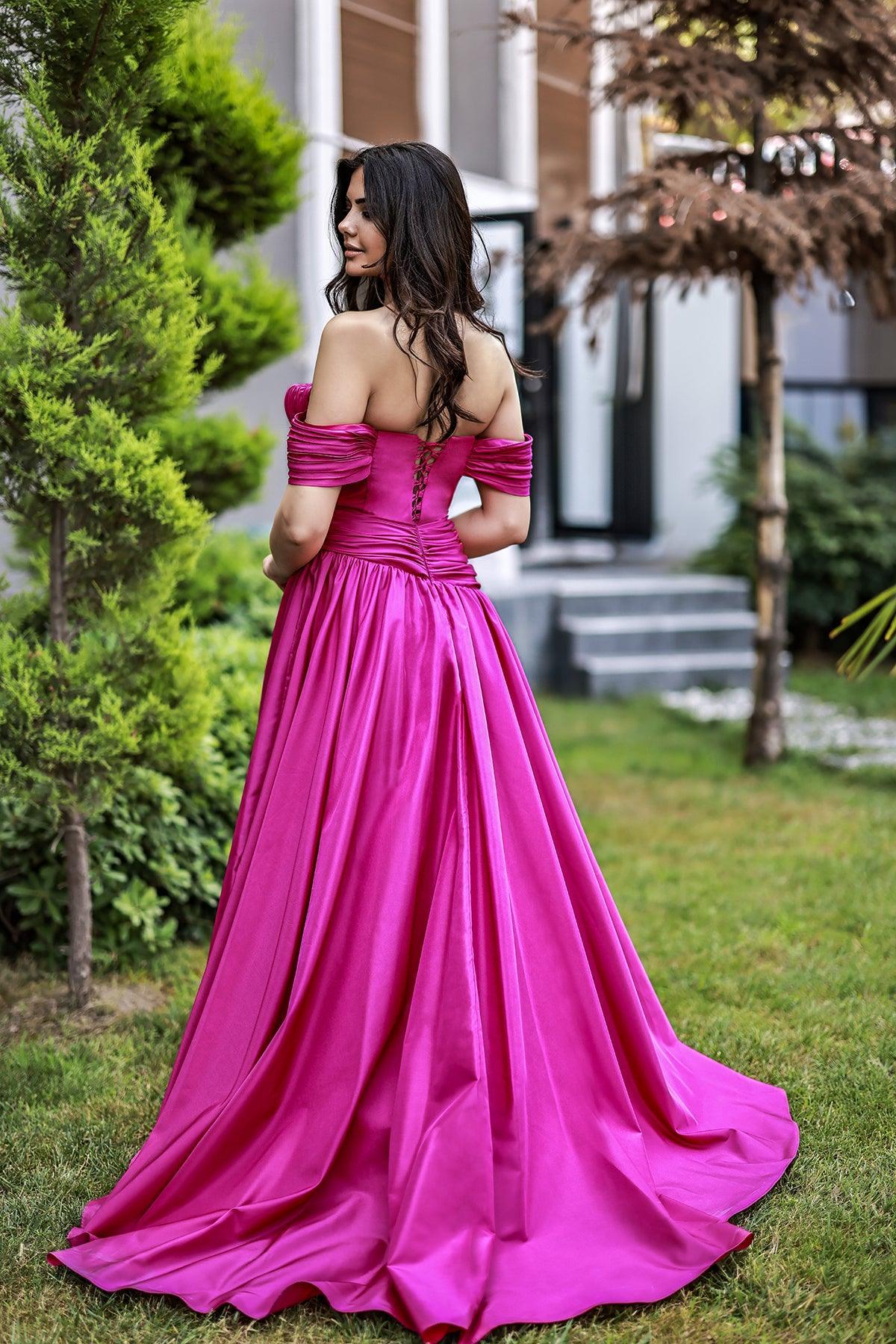 Soho Düşük Kollu Drape Detaylı Abiye Elbise - The Bride's Bliss
