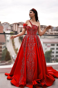 Cheryy Asimetrik Kollu Dantel İşlemeli Kınalık - The Bride's Bliss