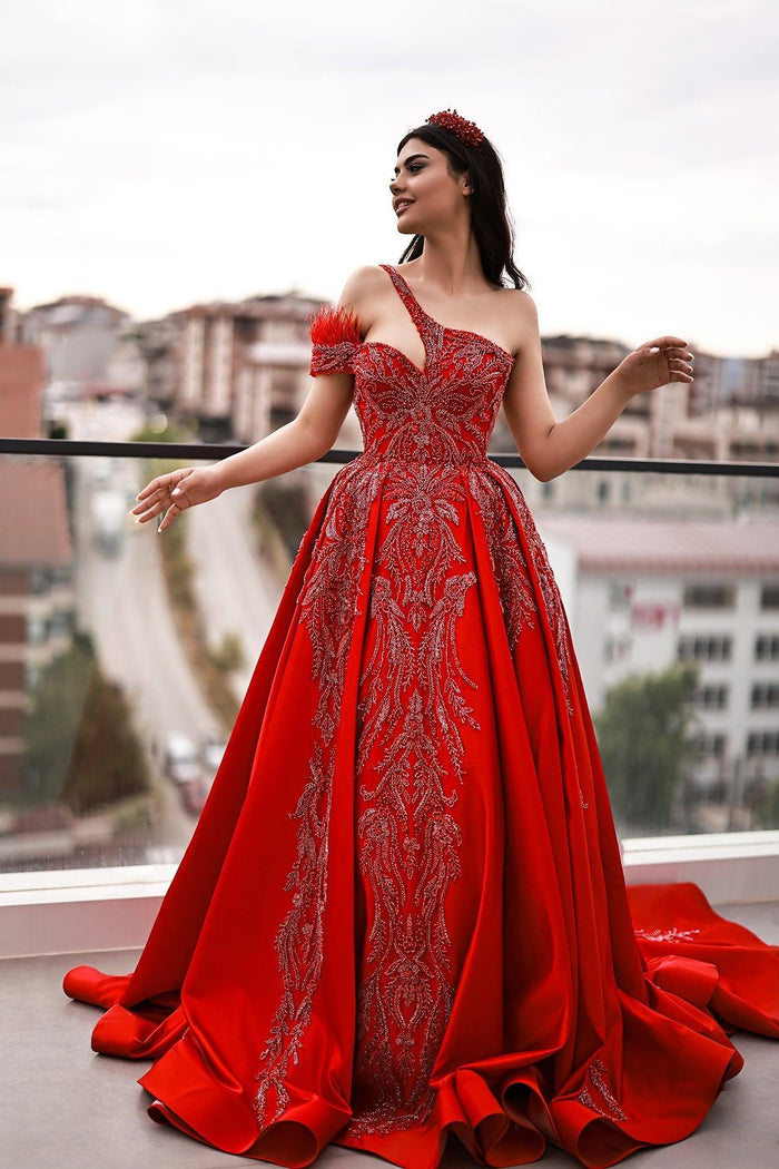 Cheryy Asimetrik Kollu Dantel İşlemeli Kınalık - The Bride's Bliss