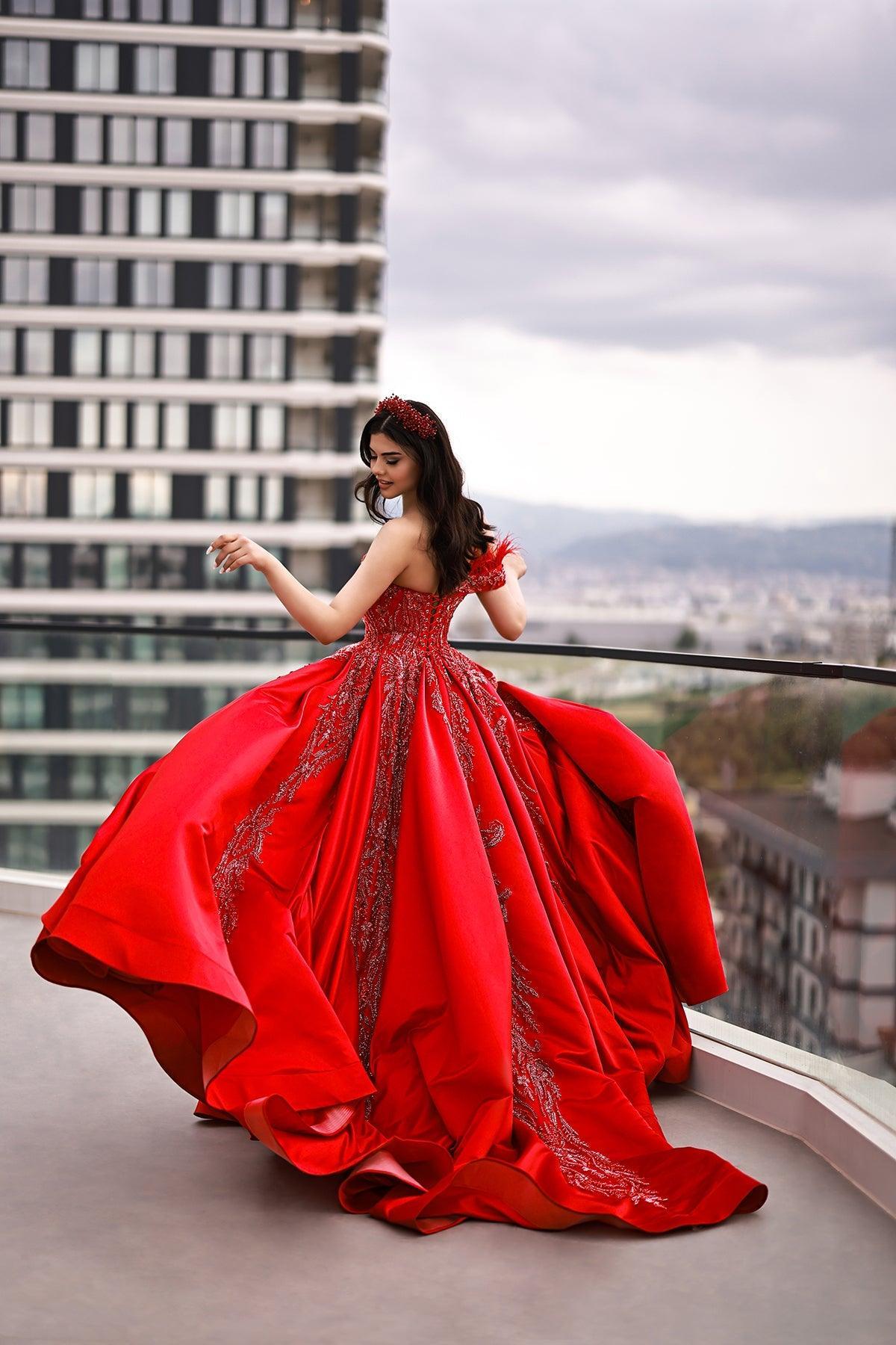 Cheryy Asimetrik Kollu Dantel İşlemeli Kınalık - The Bride's Bliss