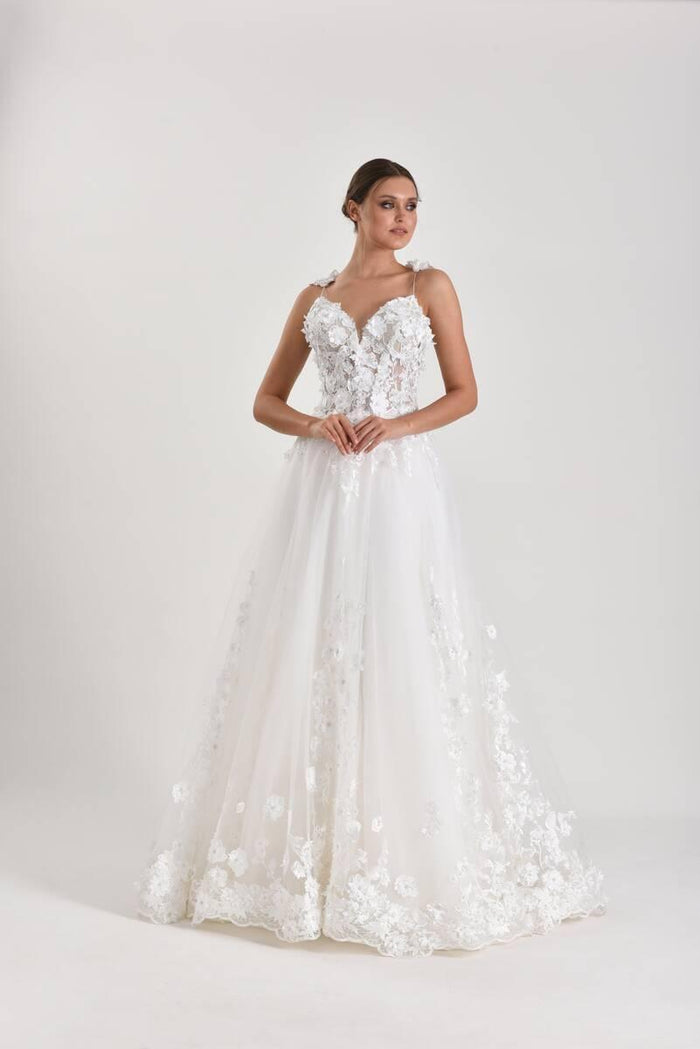 Glam Sky Üç Boyut Dantelli A Kesim Gelinlik - The Bride's Bliss