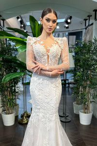 Kacie Çiçekli Dantel Uzun Kol Balık Gelinlik - The Bride's Bliss