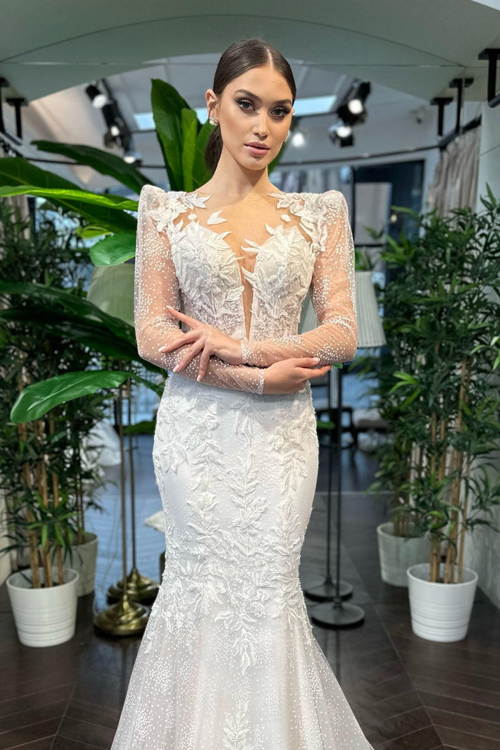 Kacie Çiçekli Dantel Uzun Kol Balık Gelinlik - The Bride's Bliss