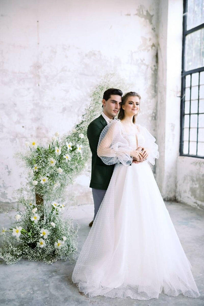 Karen Puan Drapeli Balon Kol A Kesim Gelinlik - The Bride's Bliss