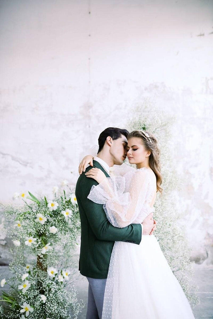 Karen Puan Drapeli Balon Kol A Kesim Gelinlik - The Bride's Bliss