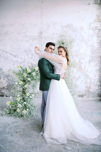 Karen Puan Drapeli Balon Kol A Kesim Gelinlik - The Bride's Bliss