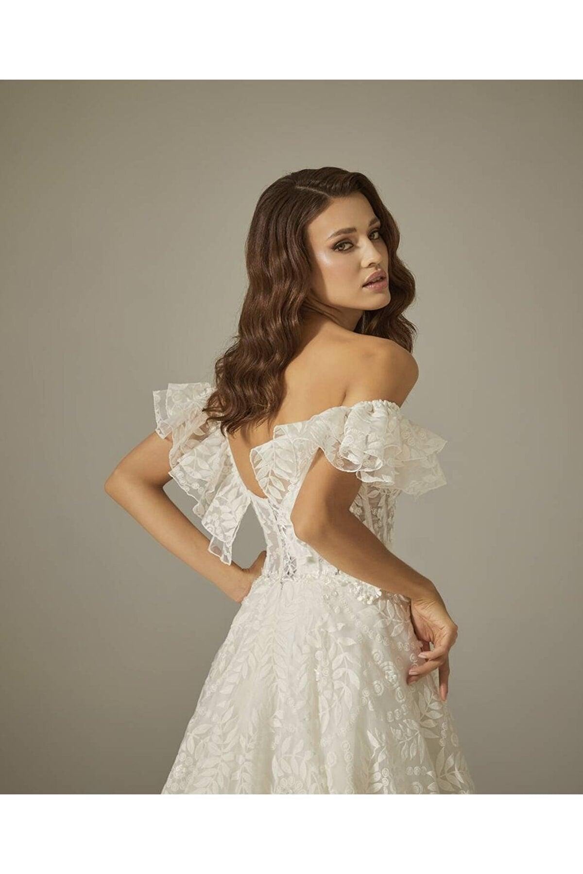 Kelly Fırfırlı Kol Vintage A Kesim Gelinlik - The Bride's Bliss