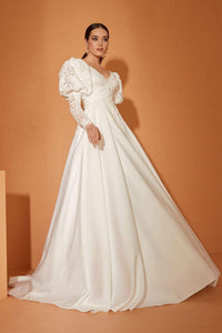 Minso 22 Fransız Dantel Drapeli A Kesim Gelinlik - The Bride's Bliss