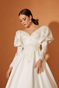 Minso 22 Fransız Dantel Drapeli A Kesim Gelinlik - The Bride's Bliss