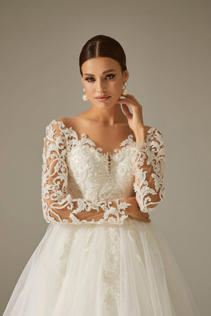 Nanette İşlemeli Dantel Tül A Kesim Gelinlik - The Bride's Bliss