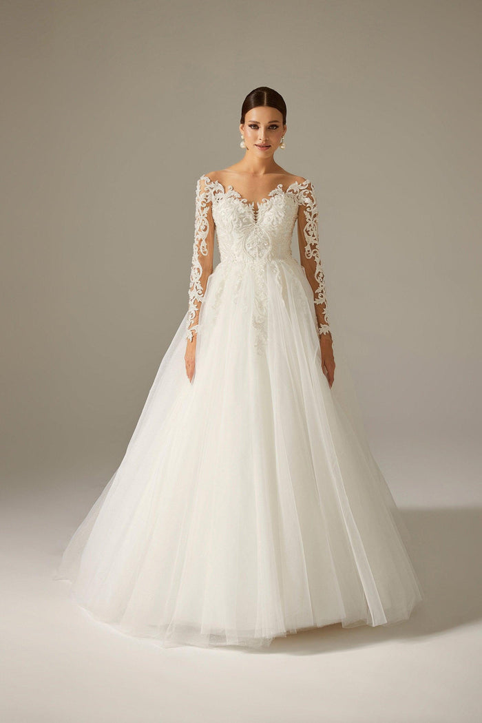 Nanette İşlemeli Dantel Tül A Kesim Gelinlik - The Bride's Bliss