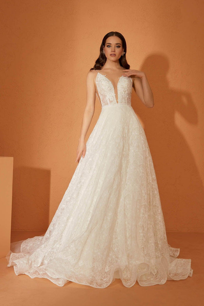 Opa 22 Dokulu Çiçek Dantel A Kesim Gelinlik - The Bride's Bliss