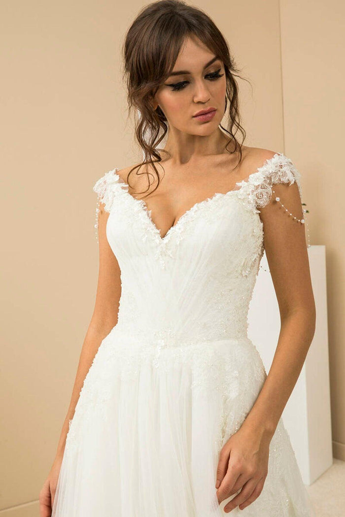 Pearl Drapeli V Yaka Helen A Kesim Gelinlik - The Bride's Bliss