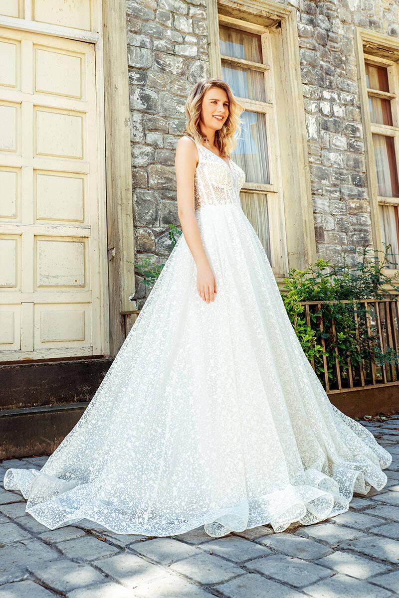 Snow Storm Dantel V Yaka A Kesim Gelinlik - The Bride's Bliss
