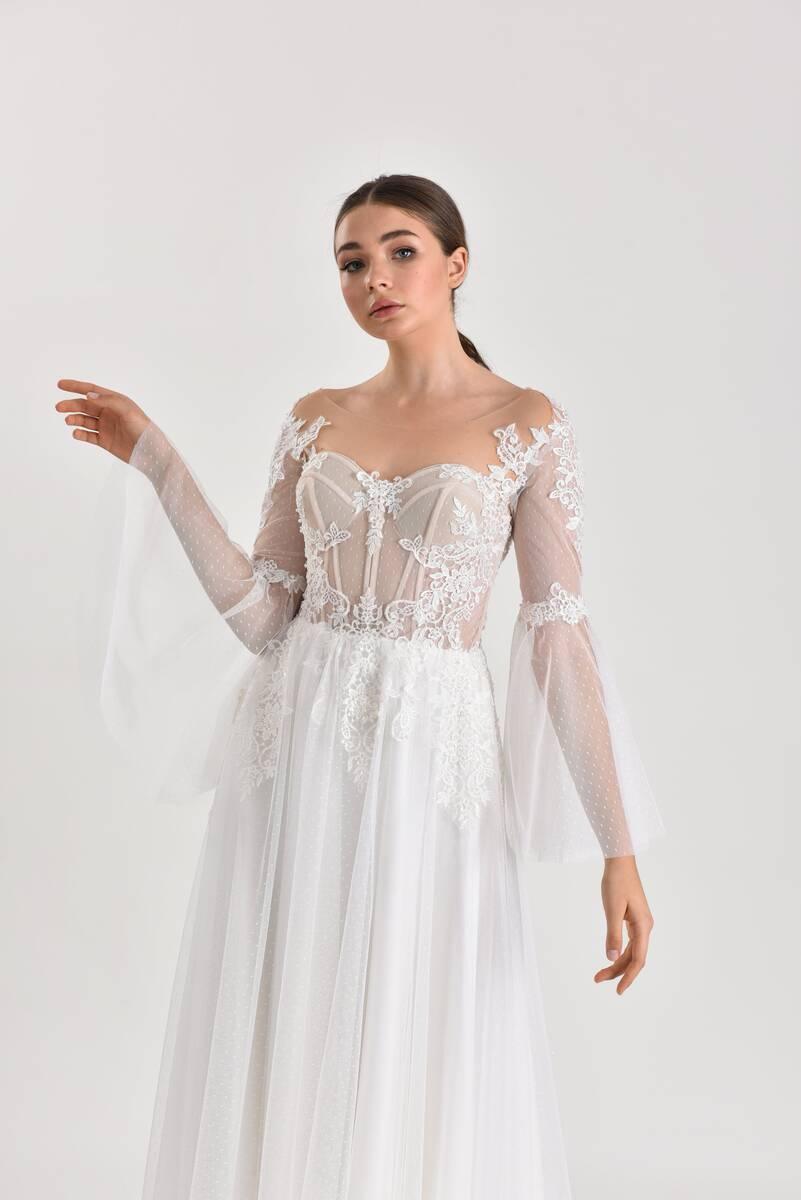 Taurus Puantiyeli Tül Düz Kesim Gelinlik - The Bride's Bliss