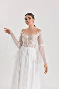 Taurus Puantiyeli Tül Düz Kesim Gelinlik - The Bride's Bliss