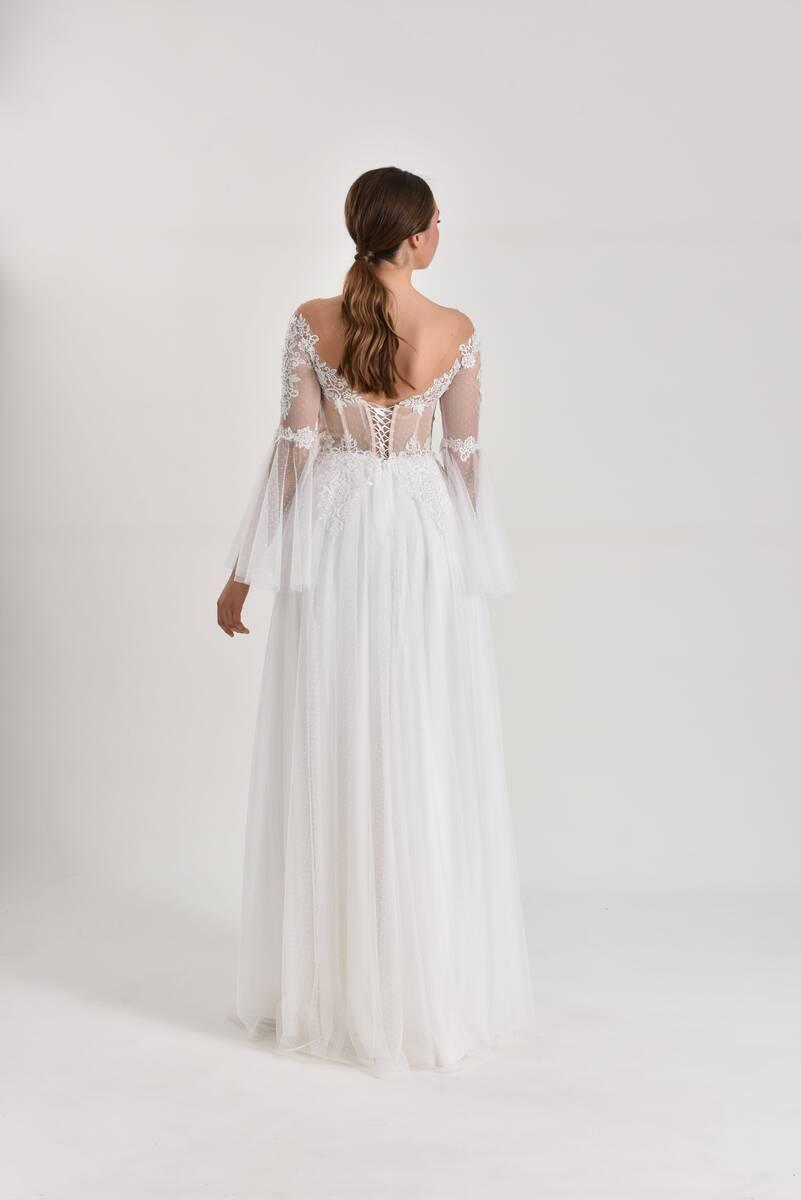 Taurus Puantiyeli Tül Düz Kesim Gelinlik - The Bride's Bliss