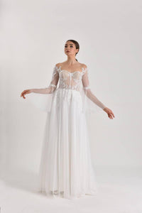 Taurus Puantiyeli Tül Düz Kesim Gelinlik - The Bride's Bliss
